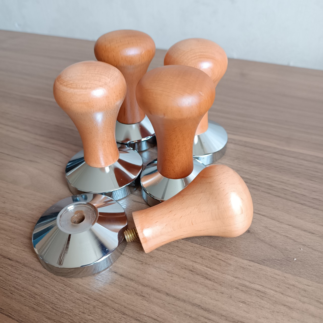 Tamper 58mm, tamper cafe inox 58mm, tamper gỗ 58mm