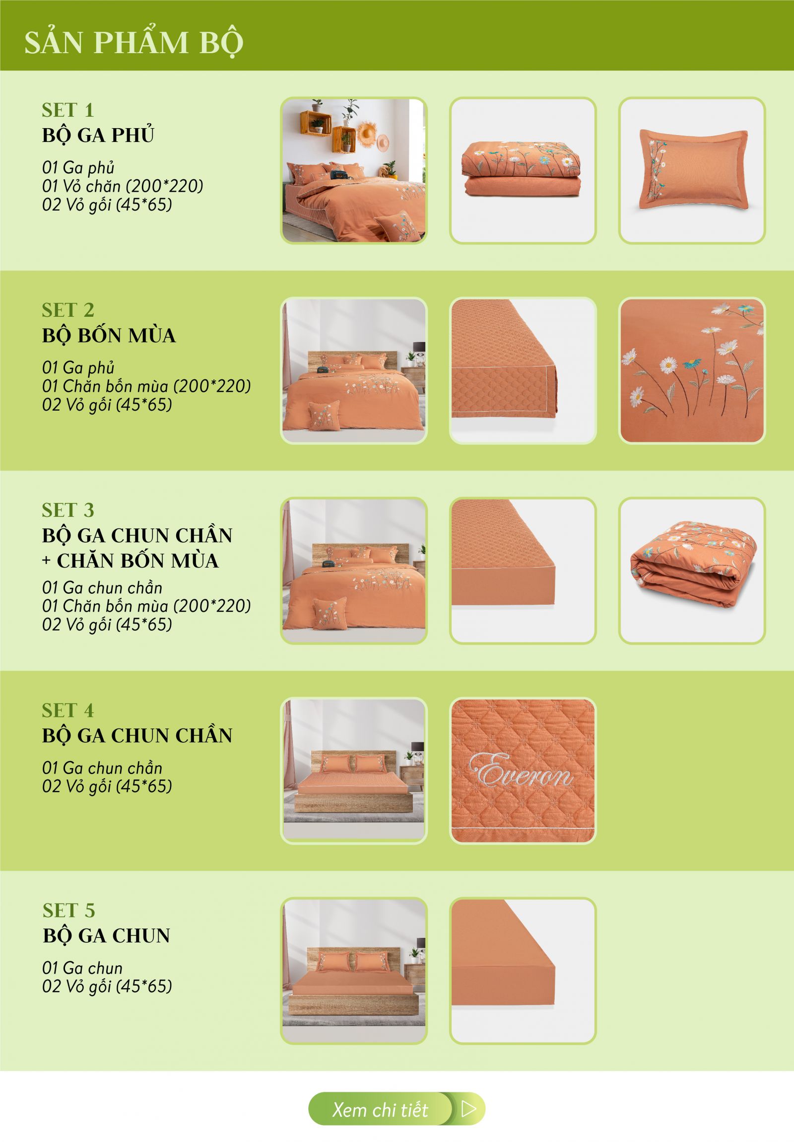 Bộ Ga chun chần EVERON  Sắc Thu ESM 23013 (1 ga chun chần + 2 vỏ gối)