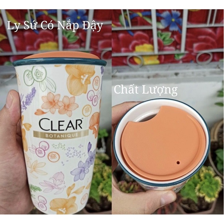 Ly sứ có nắp 550ml - ly sứ họa tiết