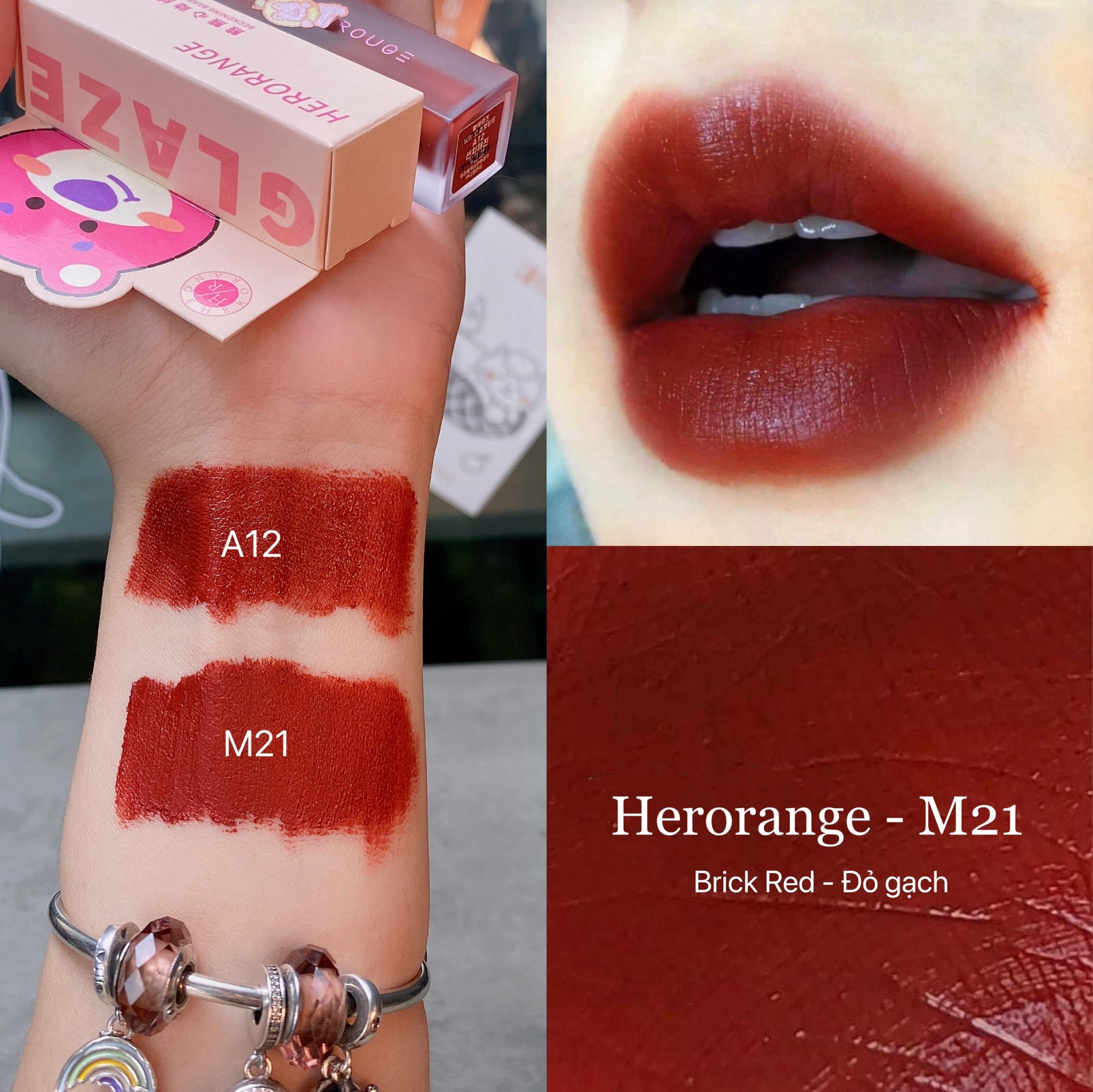 Son Kem Herorange Gấu Dâu Cute Mềm Môi