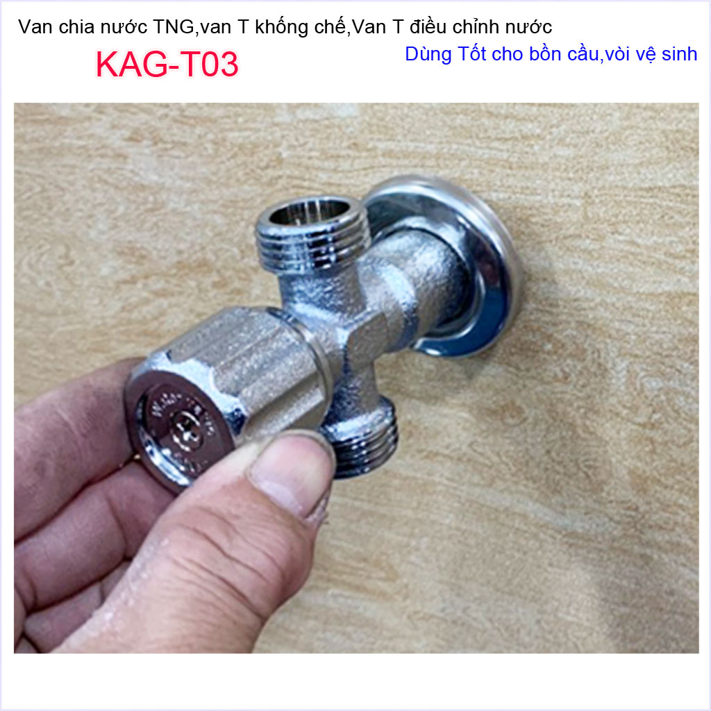 Van giảm áp chữ T KAG-VanT09 , van chặn nước 3 ngã Inox 304 hãm 2 đường nước bồn cầu vòi xịt dễ sử dụng