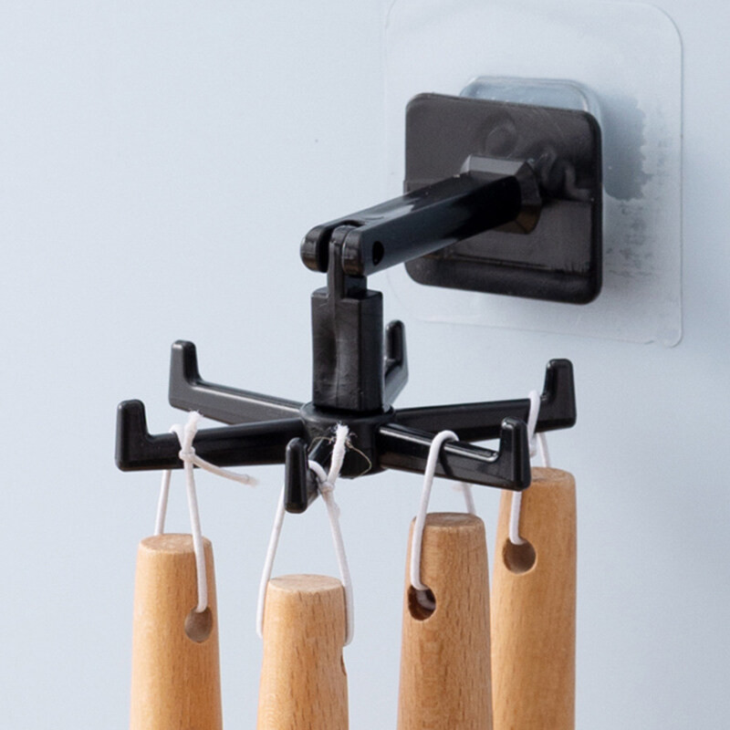 Móc Dán Tường Treo Đồ 6 Chấu Xoay 360 Độ Móc Chìa Khóa Treo Đồ Đa Năng - Giá Tròn Treo Đồ Nhà Bếp Dán Tường