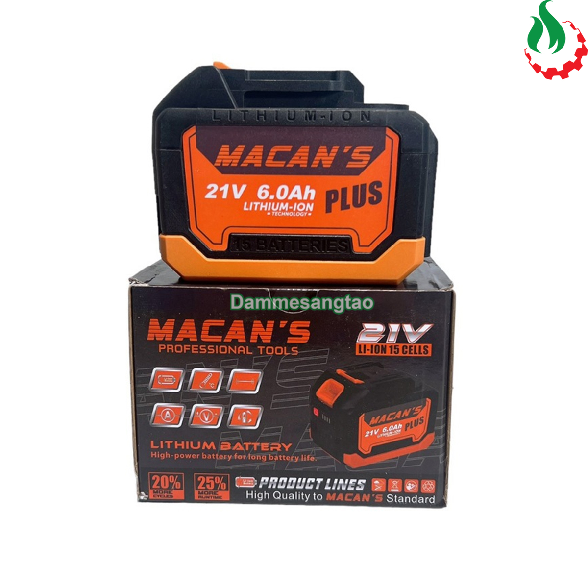 Pin Macan Plus 21V 6AH chân pin Makita (15 cell 18650)