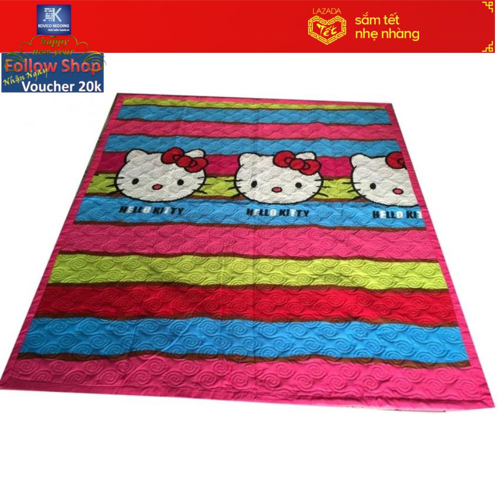 (FreeShip MAX) Chăn chần gòn kitty kẻ xanh 180cm x 200cm