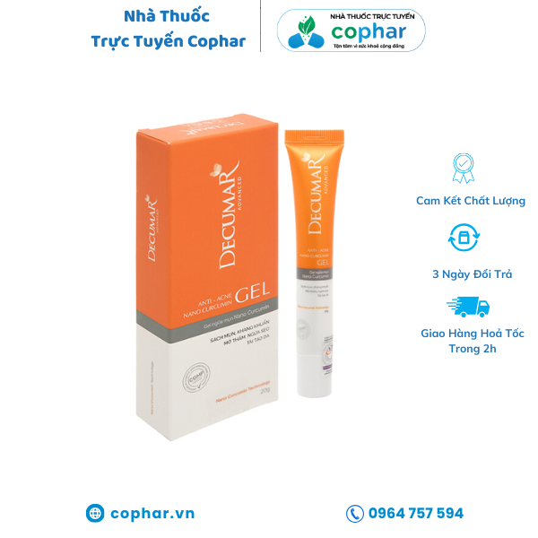 Gel Nano Curcumin Decumar ngừa mụn, mờ thâm sẹo tuýp 20g