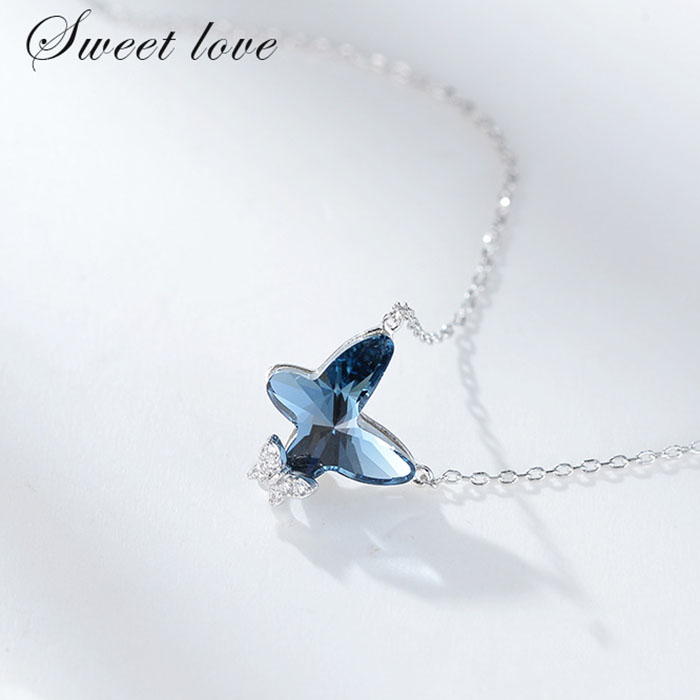 Dây Chuyền Nữ, Dây Chuyền Bạc S925 Hồ Điệp Xanh - DB2564 - Bảo Ngọc Jewelry