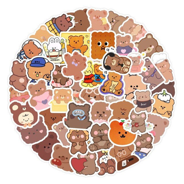 Set 50 sticker hình dán Gấu dễ thương chống thấm nước