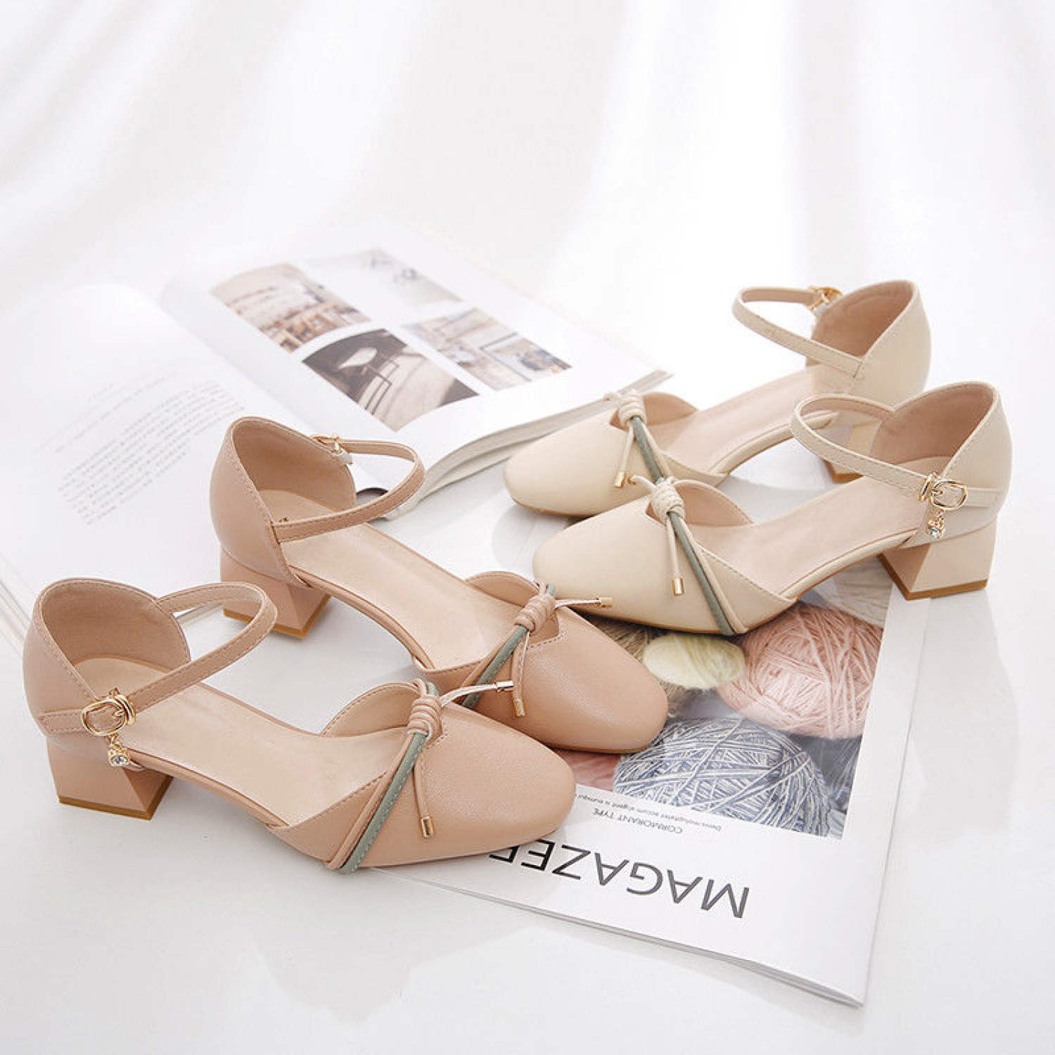 Giày Cao Gót 5P Sandal Nữ Gót Thô Bít Mũi