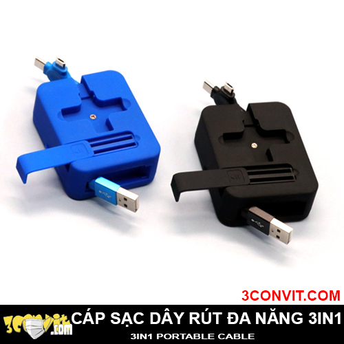 Cáp Sạc USB 3in1 Rút Gọn Đa Năng