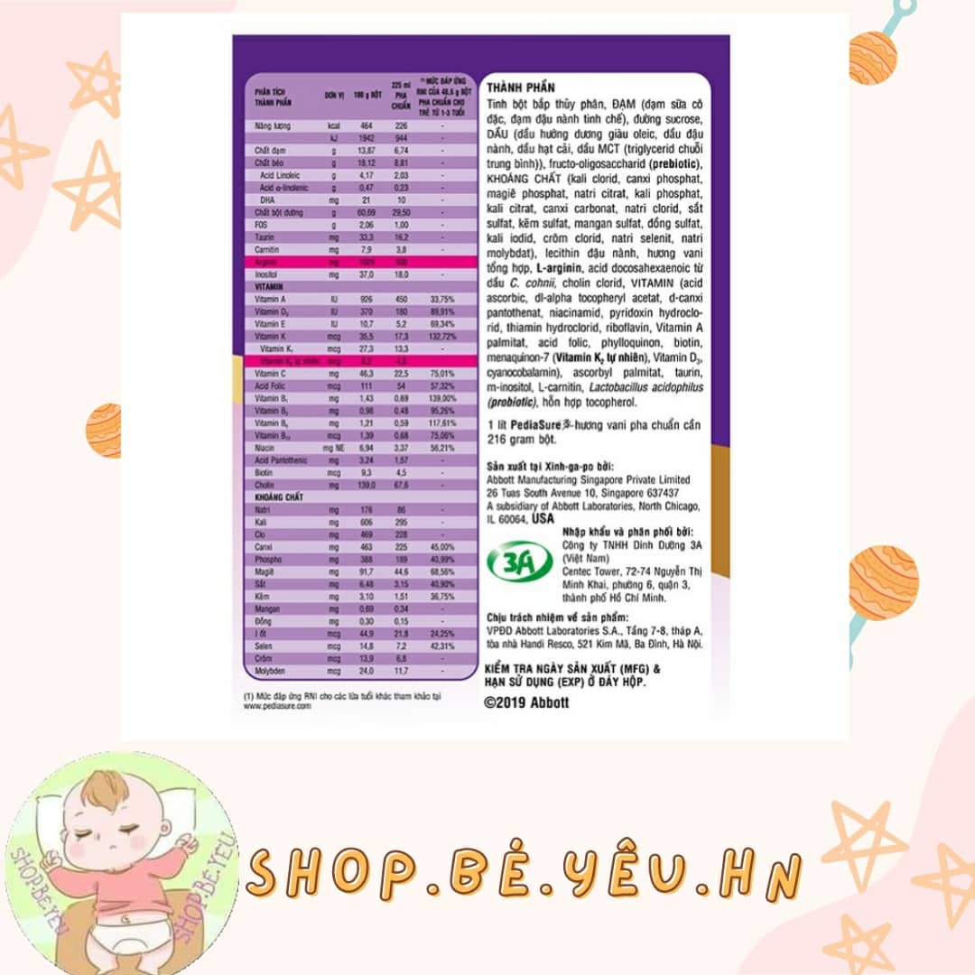 Sữa bột Pediasure 850g hương vani