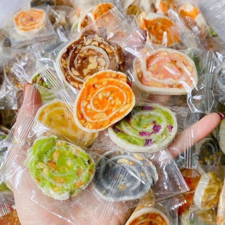 Kẹo dừa nướng mix 7 vị (Kẹo dừa non cuộn mix 7 vị) {Khối lượng tịnh, không tính bao bì}