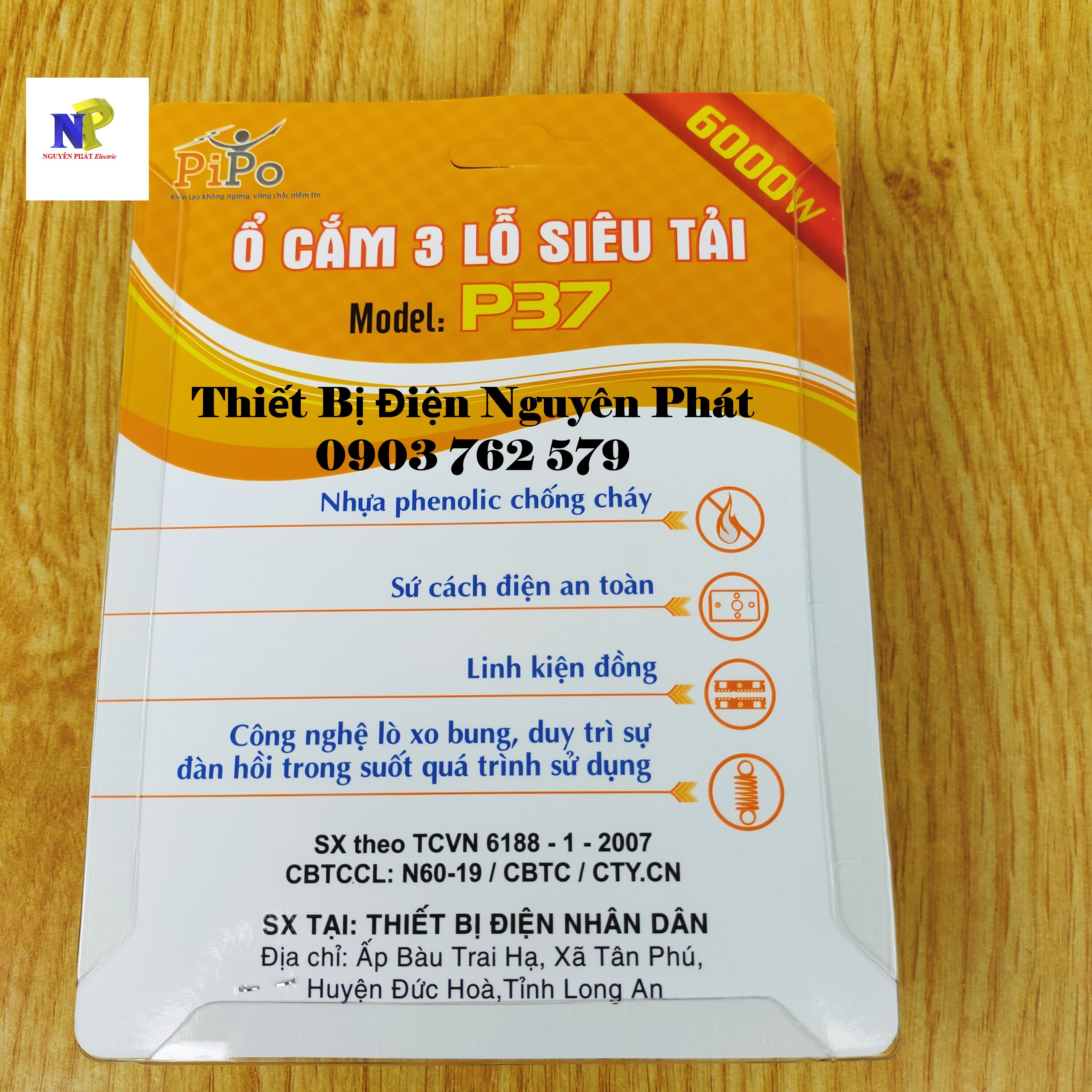 [PIPO] Ổ Cắm 3 Lổ CS6000w Siêu Chịu Tải P37 ( Có Lõi Sứ Cách Điện)