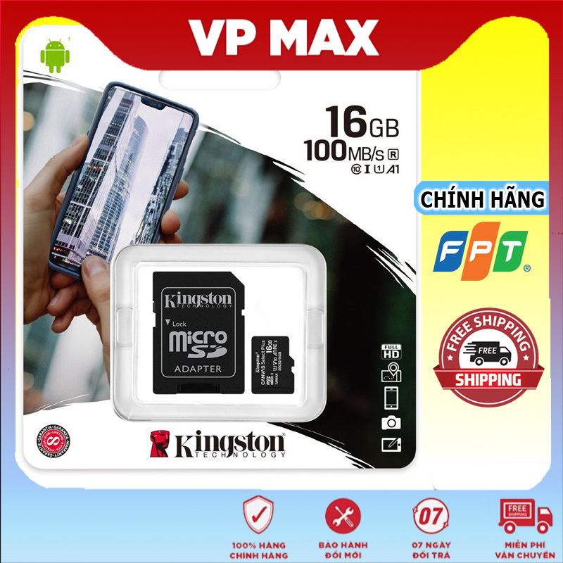 (Kèm Adapter) Thẻ Nhớ MicroSDHC 16GB Kingston Canvas Select Plus Class 10 U1 100MB/s dùng cho điện thoại camera - vpmax