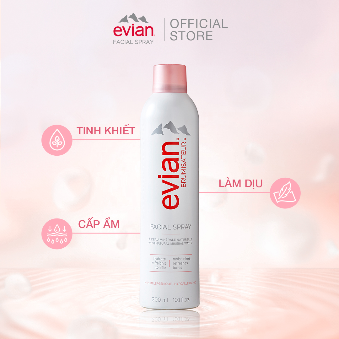 [DATE 2/2027] Combo 2 xịt khoáng cấp ẩm và làm dịu da Evian 300ml + 50ml