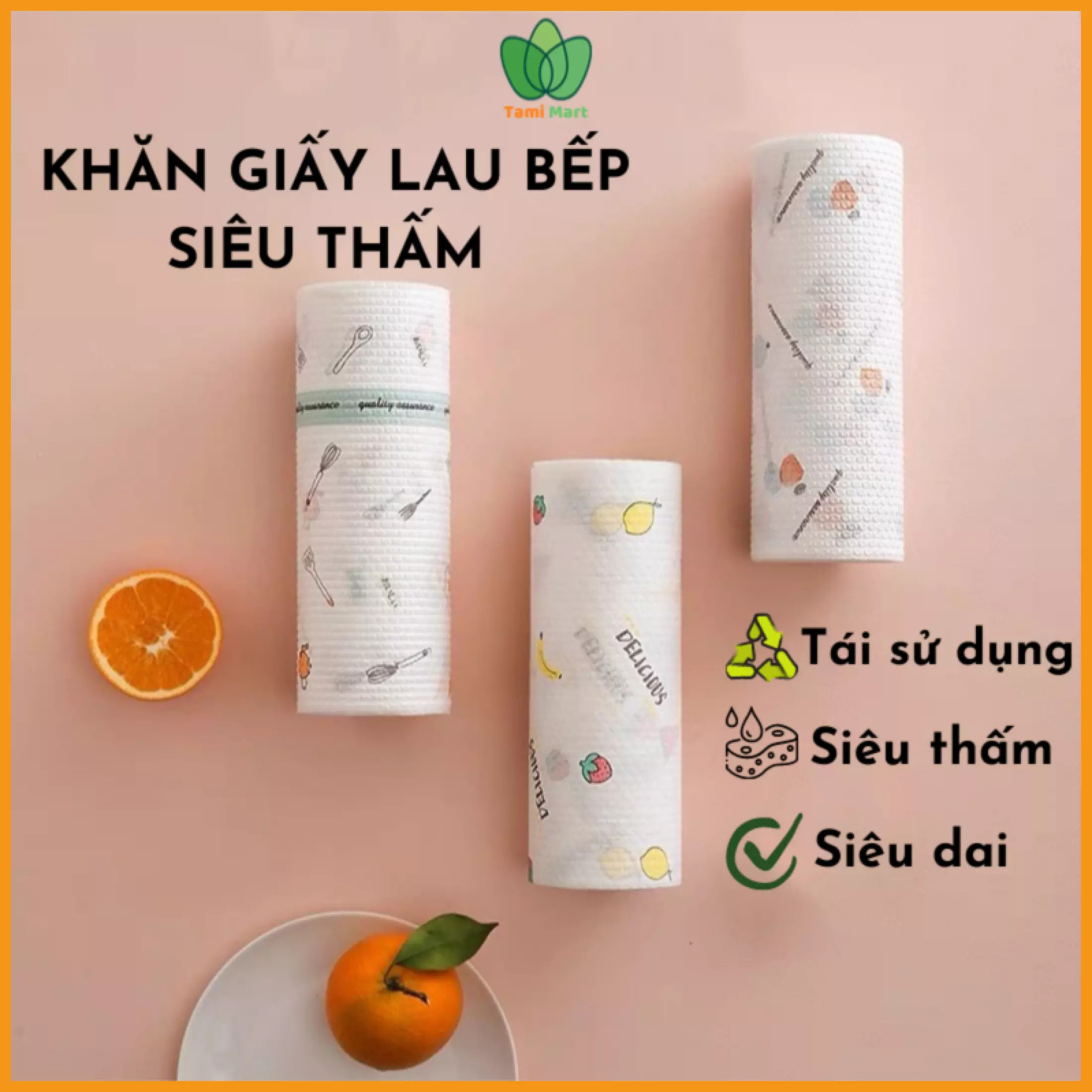 Combo 5 Cuộn khăn vải không dệt lau chén đĩa, Cuộn giấy lau đa năng, Cuộn giấy lau không dệt, Cuộn khăn lau bếp, Đồ dùng nhà bếp