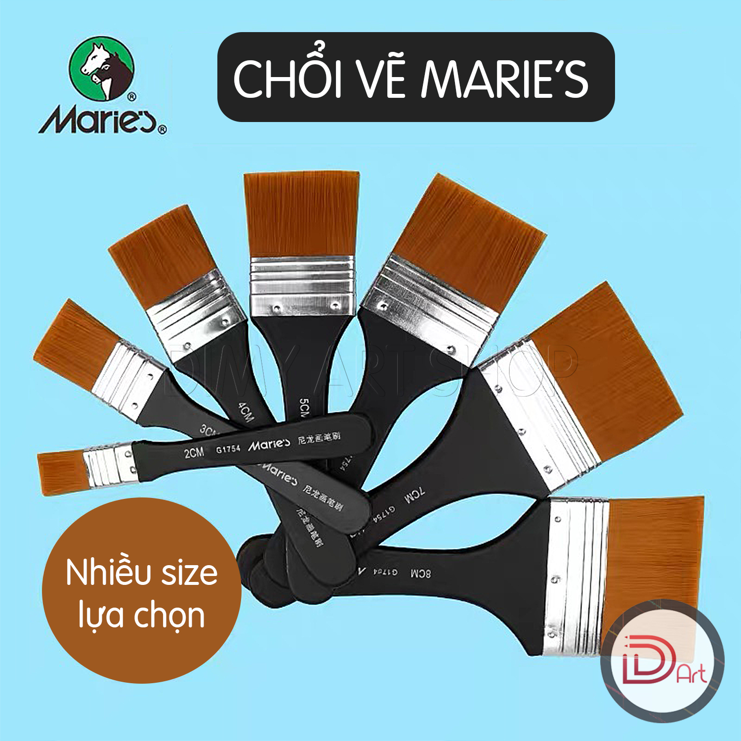 [DIMY ART] Chổi vẽ/panh xô Marie's Nylon, cán đen cao cấp