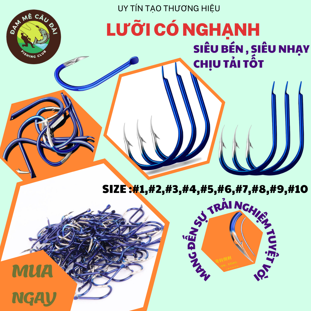 [50 cái]Lưỡi câu cá  bkk siêu rẻ , siêu bén (có nghạnh) size #1- #10 [ĐAM MÊ CÂU ĐÀI]