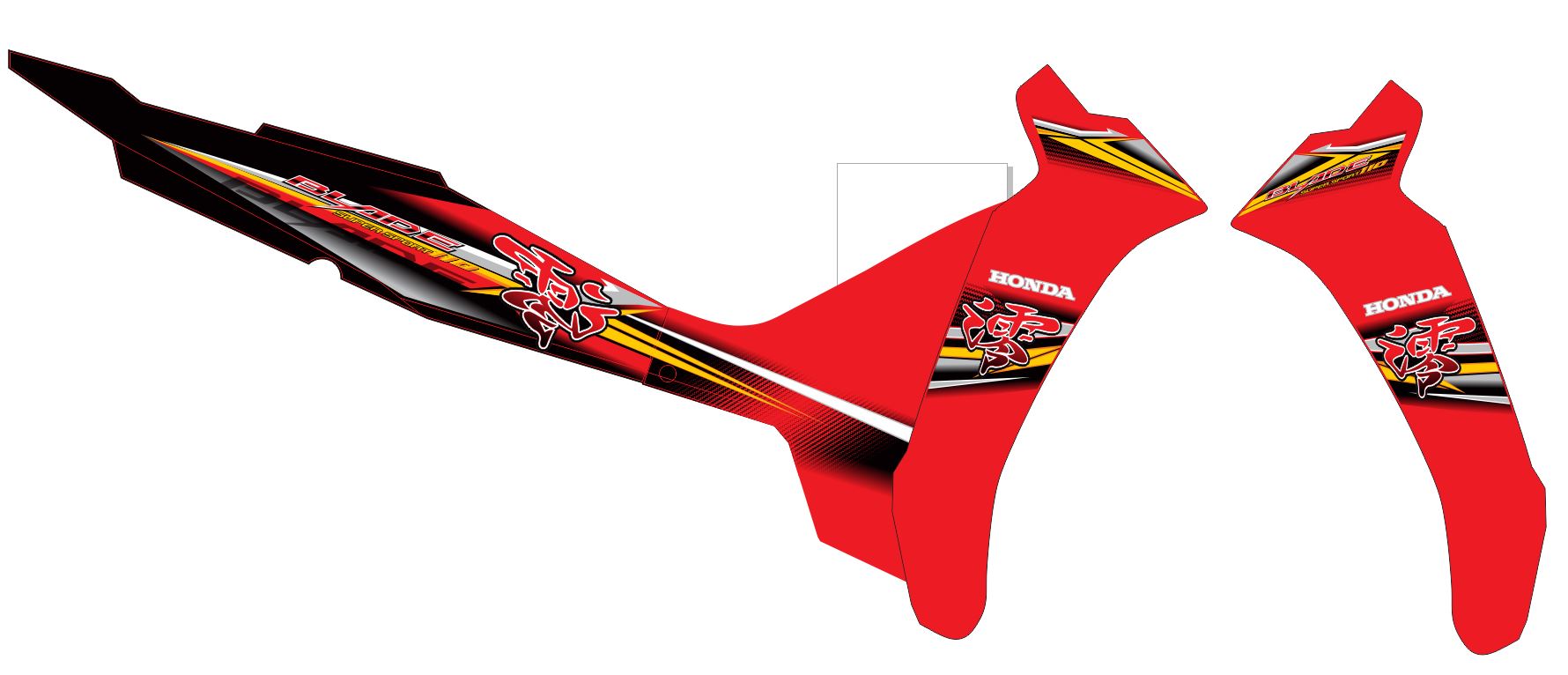 Tem rời wave blade 110 chữ tàu dán xe đen bửng đỏ