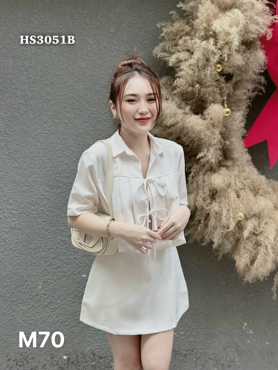 Set áo cột dây tay ngắn kèm chân váy có lót nhẹ nhàng dễ thương M70