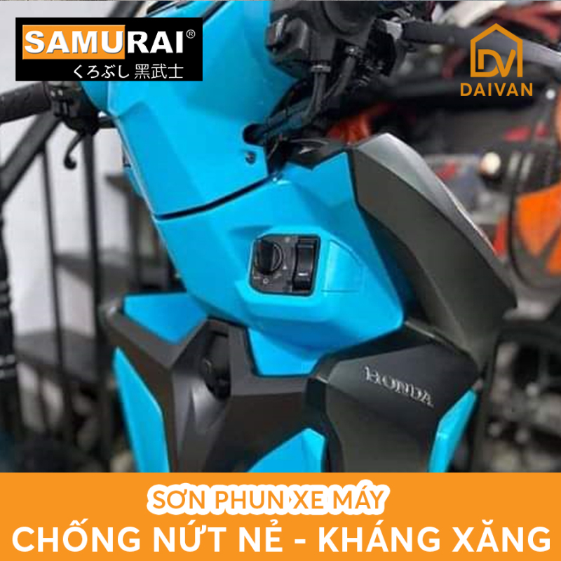 COMBO 5 chai sơn Samurai Lót-Nên-Màu-Bóng màu xanh 322 dành cho nhựa nhám PP (Nhựa đen)