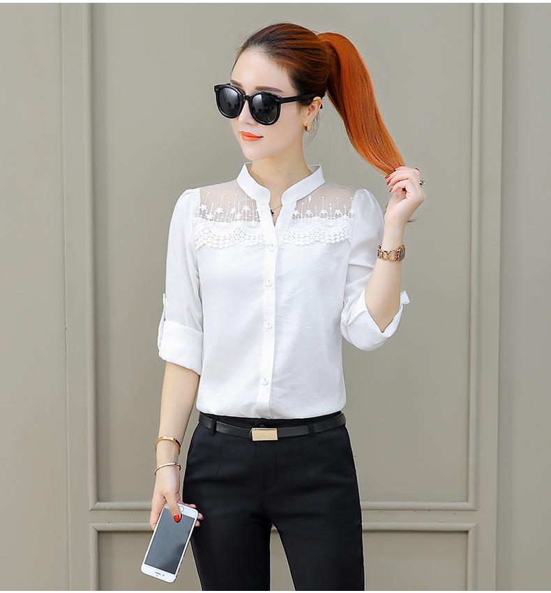 Áo sơ mi nữ cổ trụ phối ren cao cấp