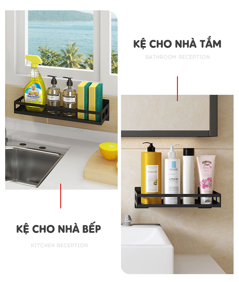 Kệ treo tường dán tường đa năng- giá để đồ treo tường phòng bếp phòng tắm
