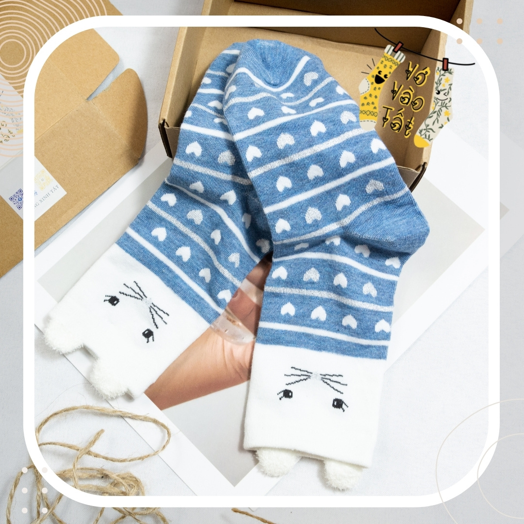 TẤT VỚ CỔ CAO MÈO XÁM CÓ TAI