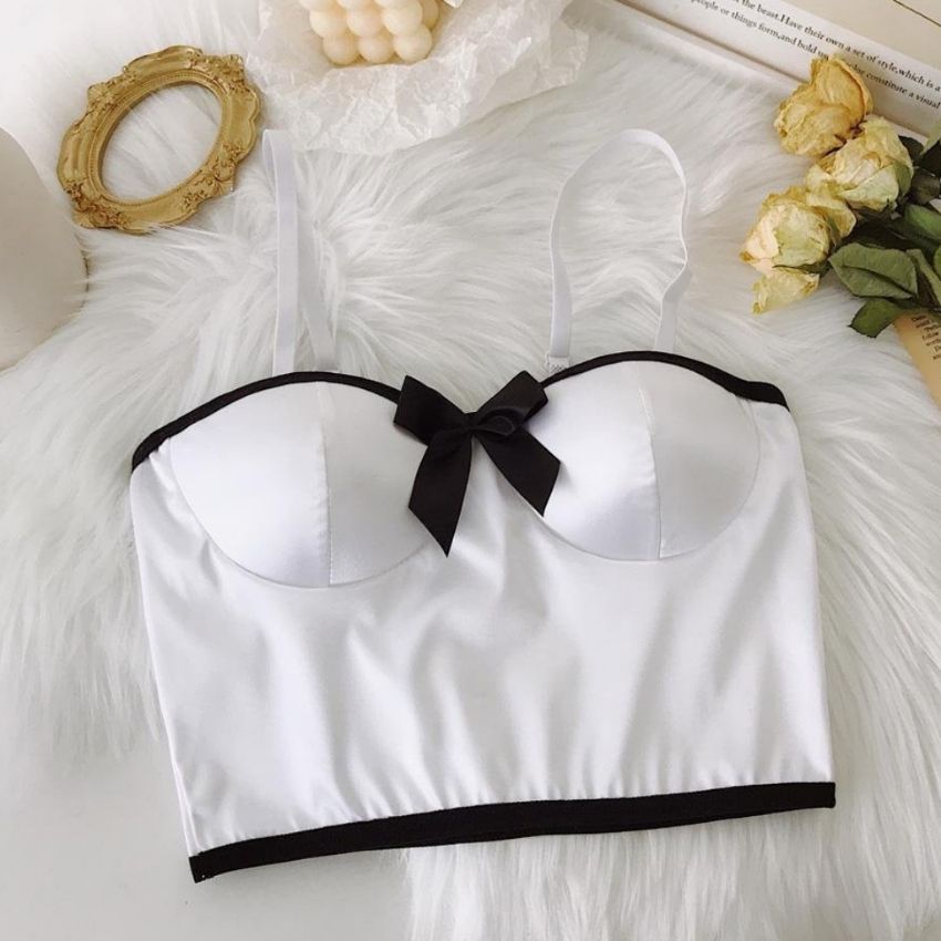 Áo bra 2 dây mảnh satin đính lụa cao cấp