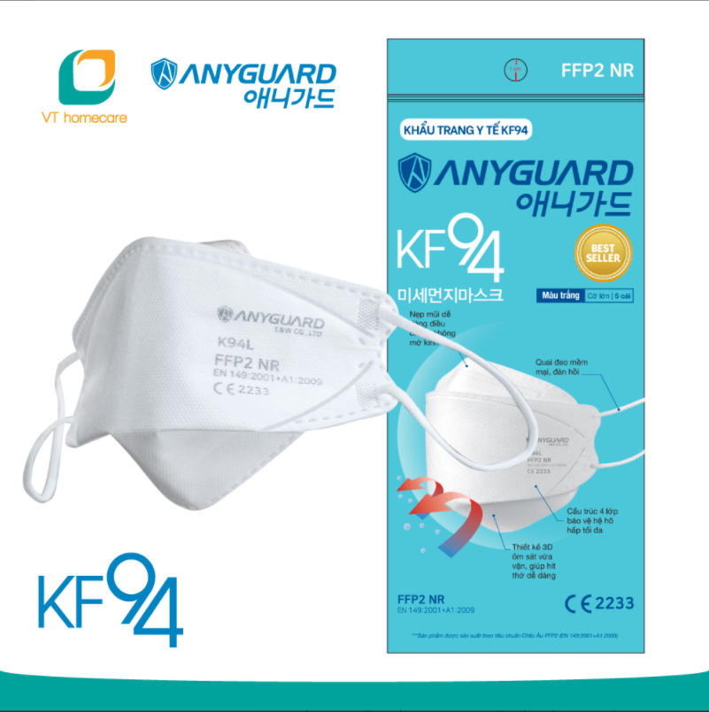 Khẩu trang y tế kf94 người lớn anyguard - túi zipper 5 cái