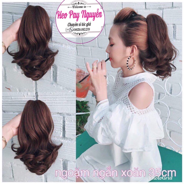 Tóc giả ngoăm xoăn ngắn 35cm