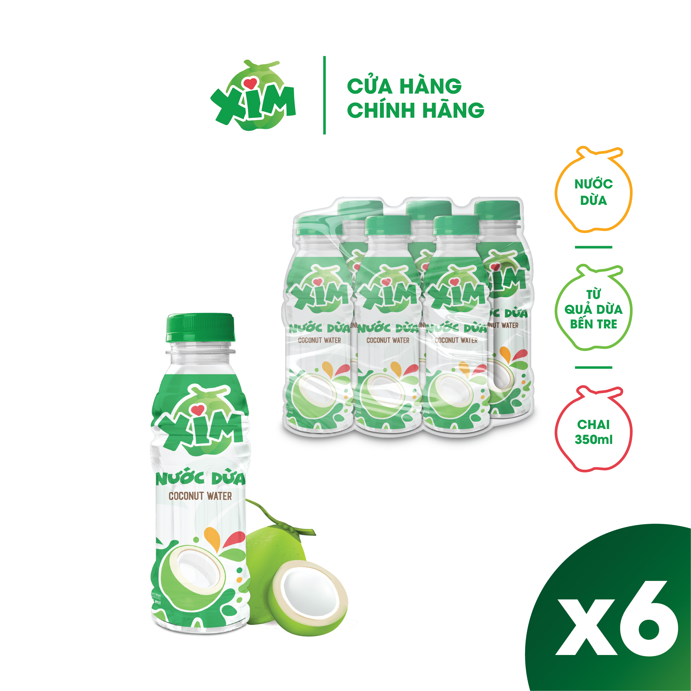 [HSD:T10/2025]Combo 6 Chai Nước Dừa Xim Chai PET 350ml