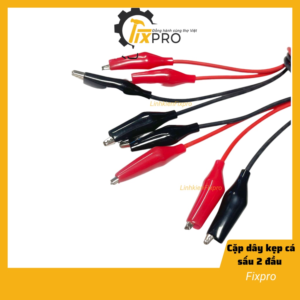 Cặp dây kẹp cá sấu 2 đầu đỏ đen loại vừa (dài 1m) - Fixpro
