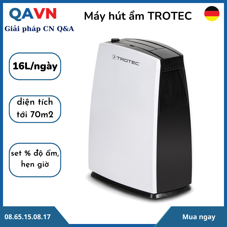 Máy hút ẩm trotec 16l/ngày - hút ẩm tới phòng 70 m2 - hẹn giờ, cài % độ ẩm - máy hút ẩm trotec 16l/ngày