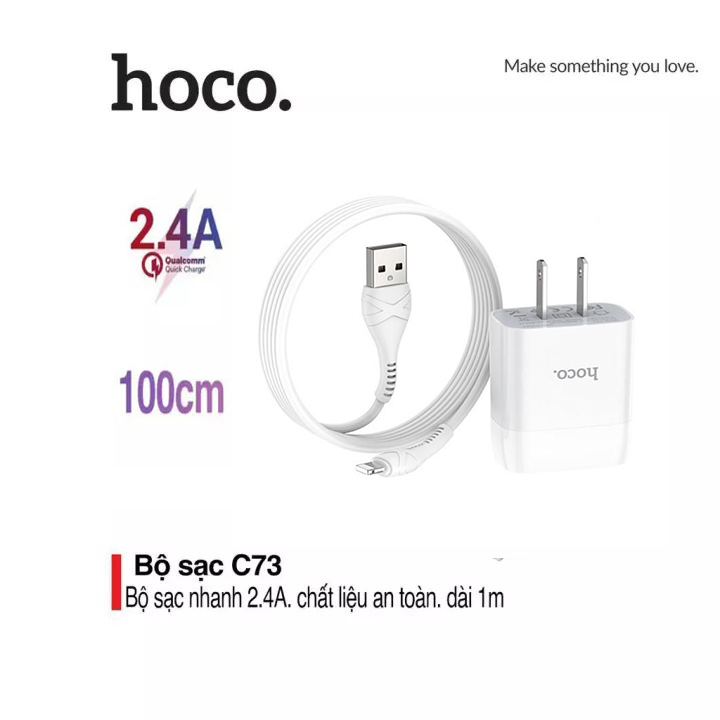 Bộ sạc nhanh 2.4A Hoco C73 trang bị 2 cổng Usb kèm dây sạc Lightning cho phép sạc cùng nhiều thiết bị