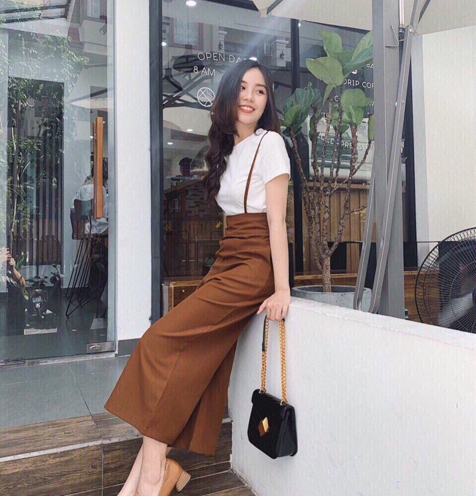 Sét yếm nữ quần dài ống rộng áo thun tay ngắn #setyemnu