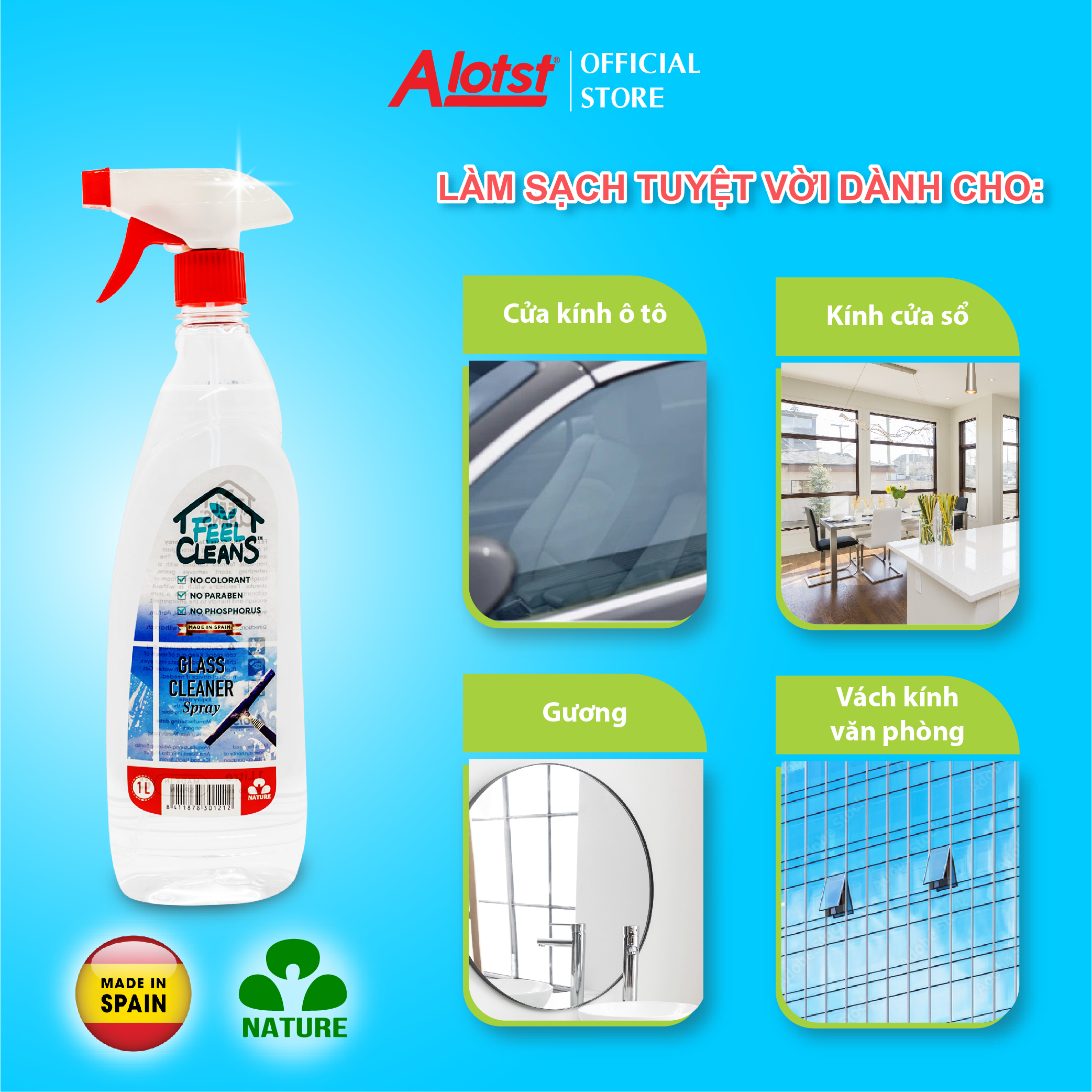 Nước lau xịt kính FeelCleans 1 Lít