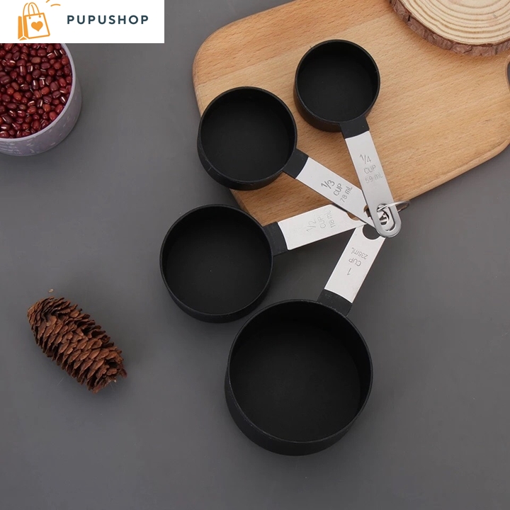 Pupushop [HCM]Dụng Cụ Nhà Bếp Bộ 4 Cốc Đo Lường Nguyên Liệu Làm Bánh Làm Thức Ăn Có Vạch Chia Thể Tích Trên Tay Cầm