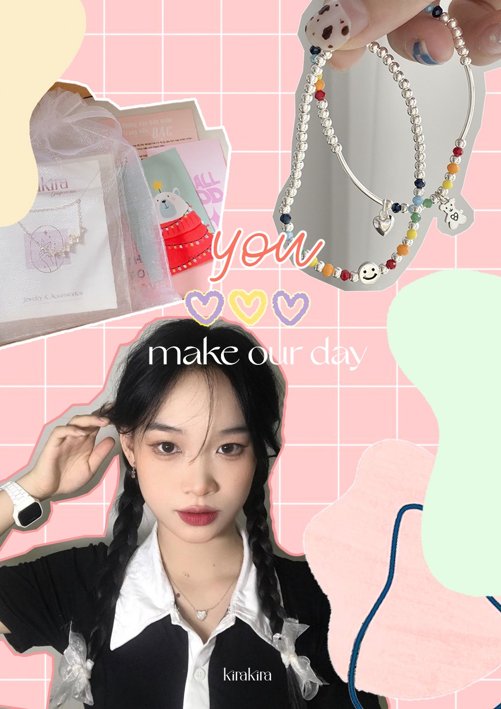 Vòng tay hạt nhiều màu charm gấu Teddy