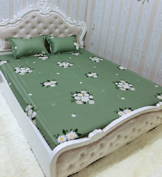 (FreeShip MAX) Set Ga Gối Cotton ( 1 ga bọc và 2 áo gối nằm) Mẫu Chùm Cúc Nhí