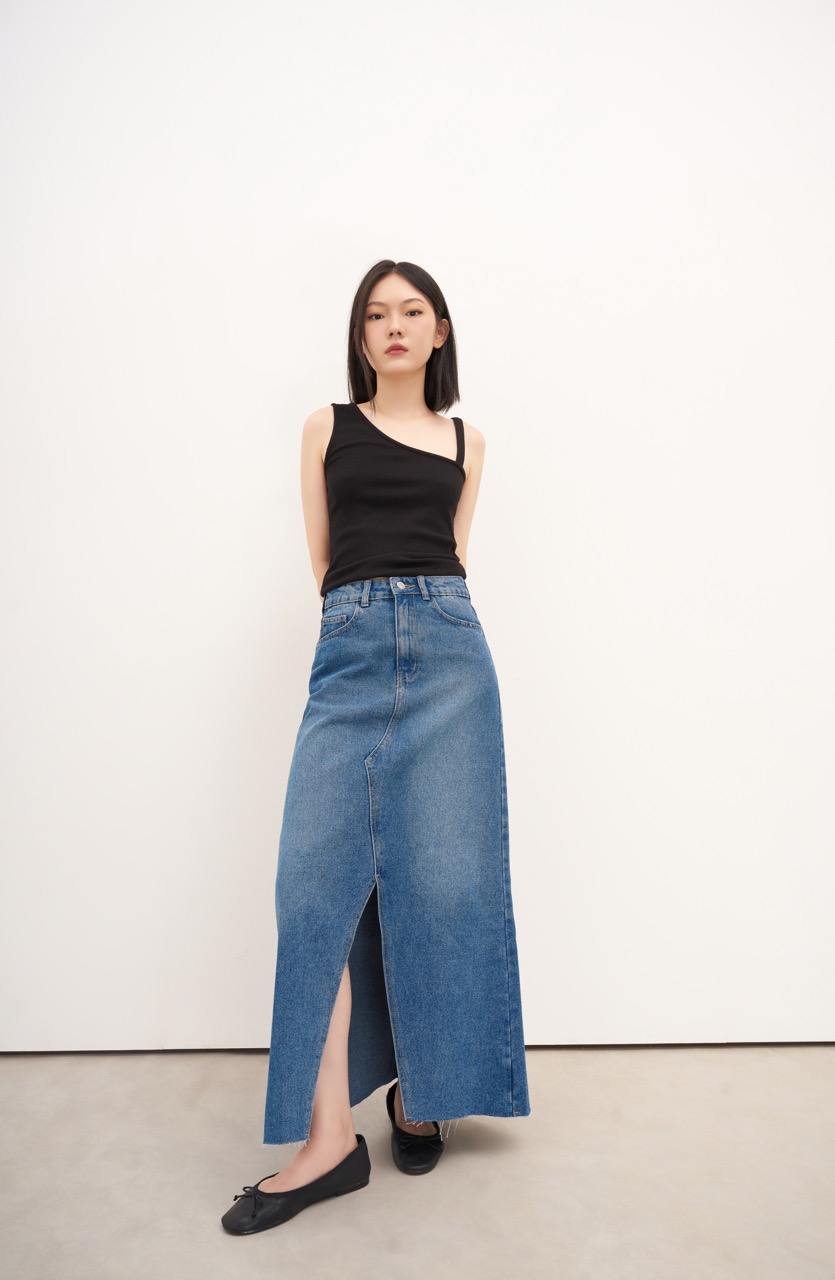 DOTTIE - Áo kiểu lệch vai vải thun T0615