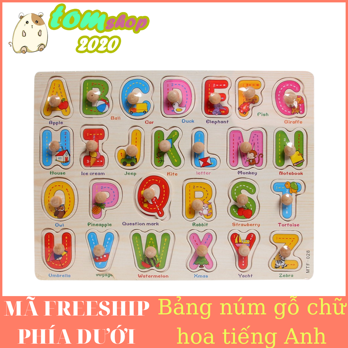 Bảng gỗ ghép hình có núm Chữ Cái