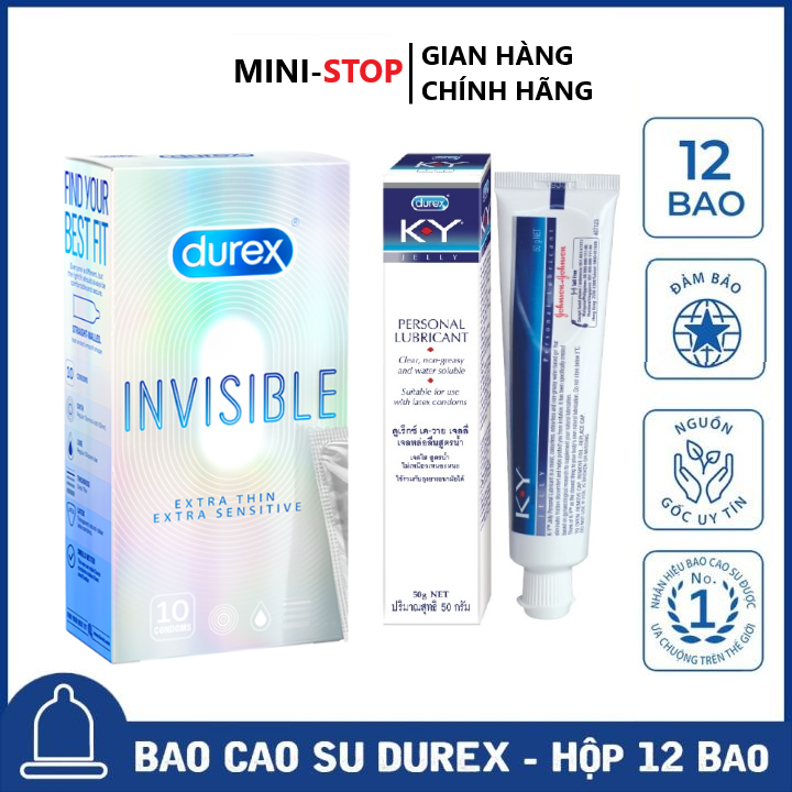 Freeship 1 hộp Bao cao su siêu mỏng Durex Invisible 12S - tặng Gel bôi trơn Durex K-Y Jelly 50g