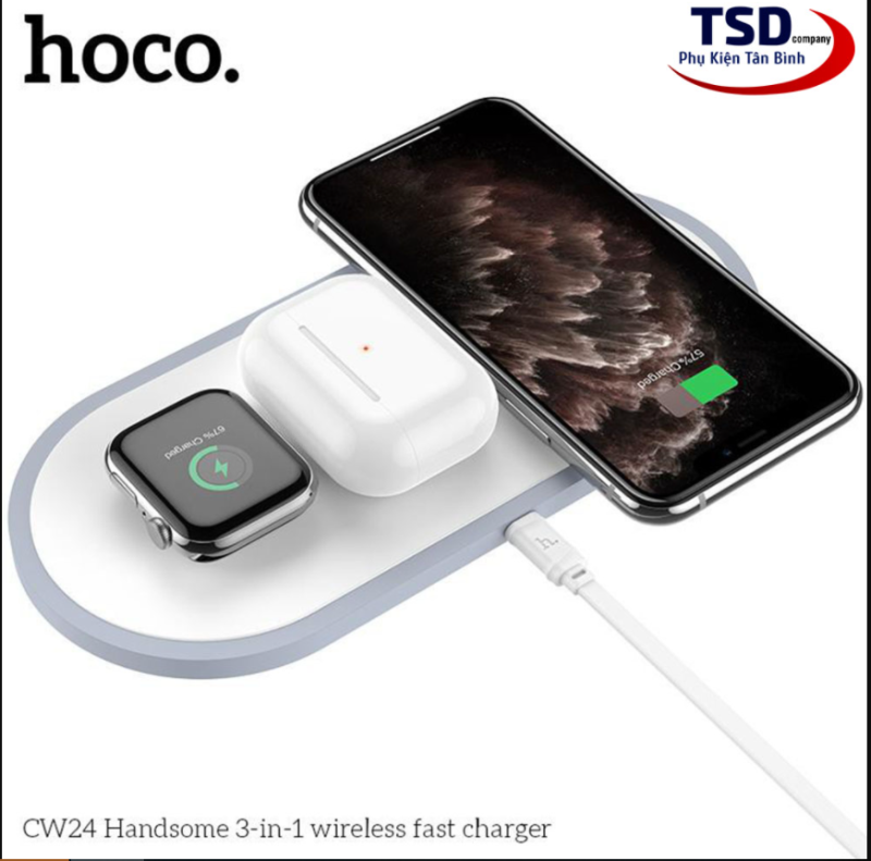 { HÀNG CAO CẤP } Đế sạc không dây 3in1 Hoco CW21 chip sạc thông minh hỗ trợ sạc cho Tương Thích Với 100% Điện Thoại Thông Minh. Dock Sạc 3 Trong 1, Sạc Không Dây Giá Rẻ. ( BẢO HÀNH 12 THÁNG ).