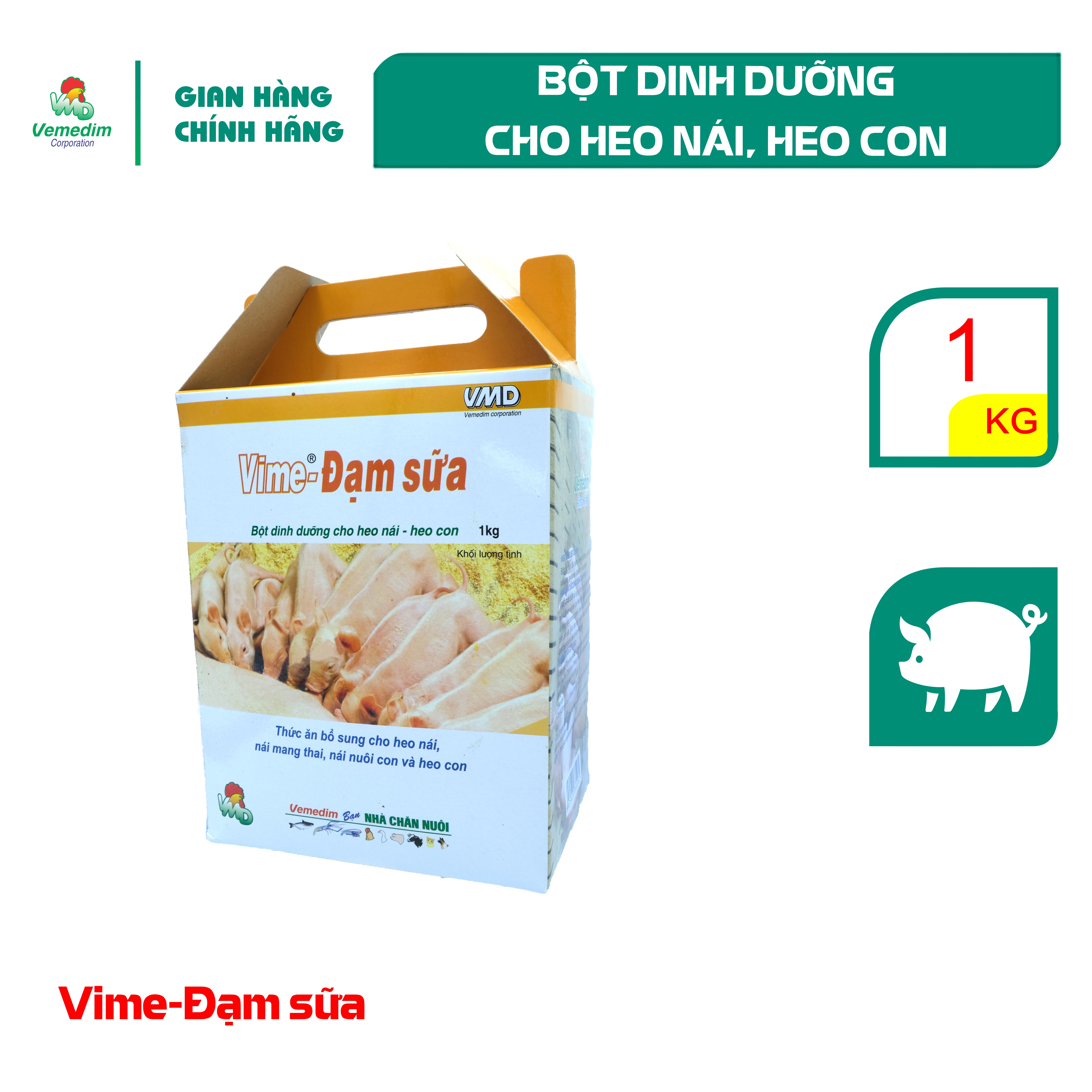 "Hoàn tiền đến 10%" Vemedim Vime-Đạm sữa nhãn vàng Thức ăn bổ sung cho heo nái mang thai, nái nuôi con và heo con, hộp 1kg