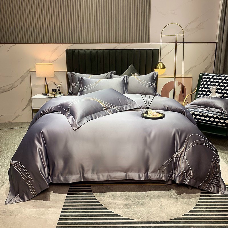 Set 4 món vỏ chăn ga gối lụa silk thêu nhập khẩu loại 1