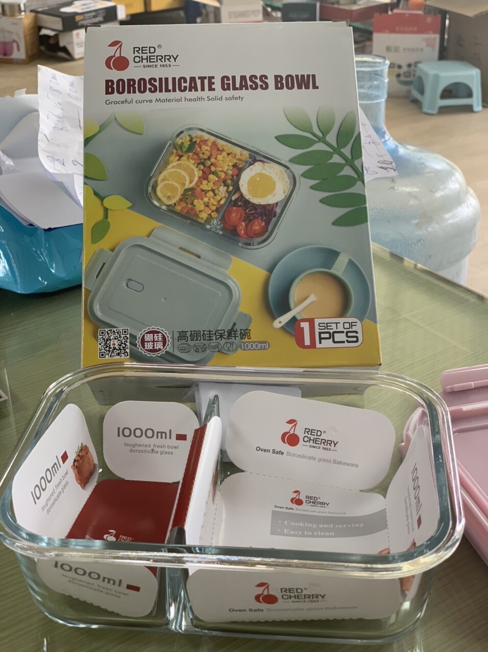 Hộp thủy tinh cao cấp Glass Food Container 2 ngăn 1000ml - Hộp cơm văn phòng bằng thủy tinh chia 2 ngăn - Tô Bát thủy tinh 2 ngăn mang cơm