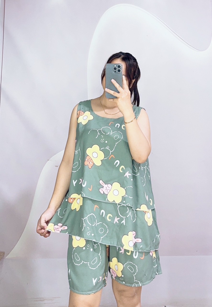 (Size đại )Đồ bộ bầu vải Tole lanh lụa kiểu đùi 2 tầng( Size 70-90kg)
