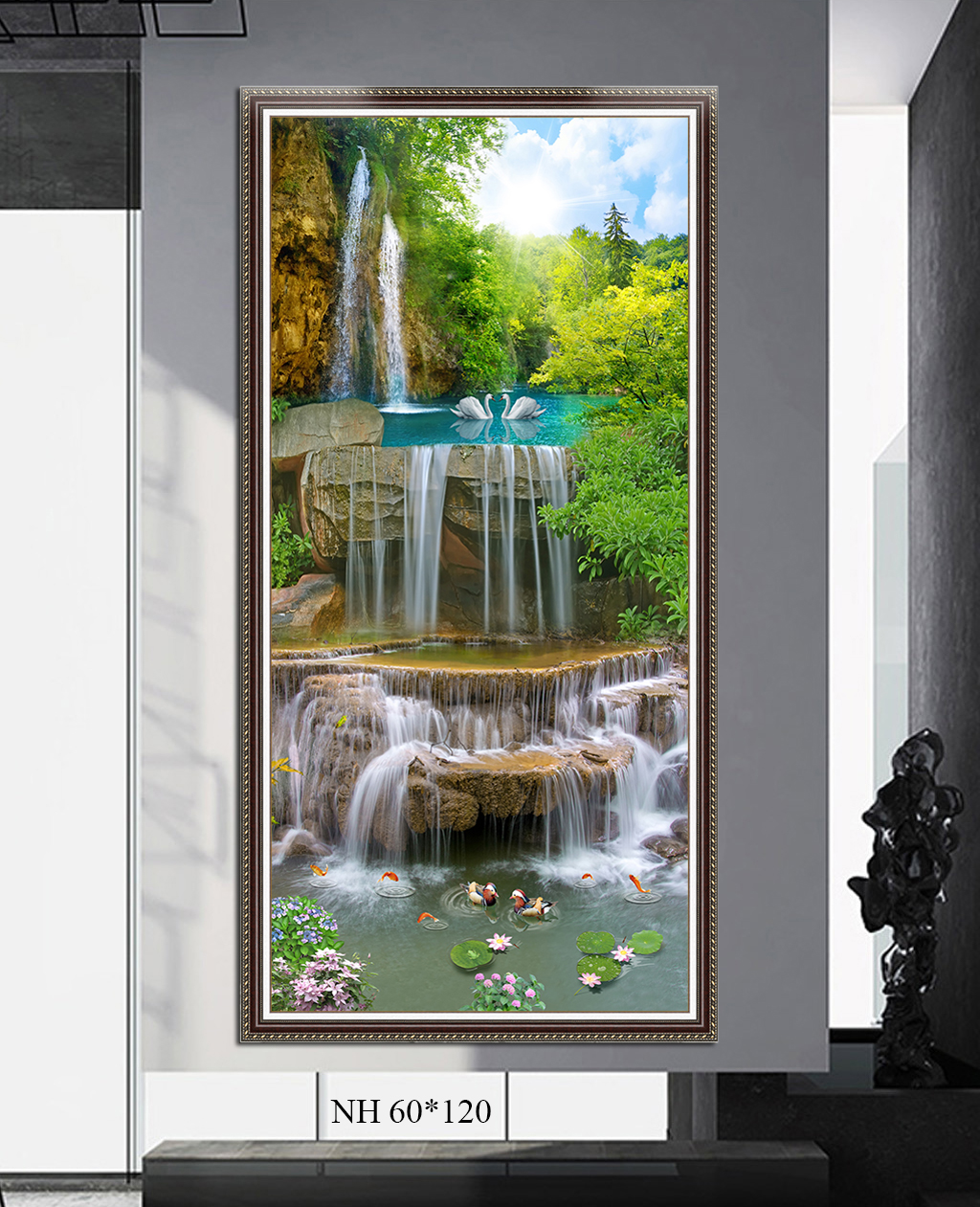Tranh 3D dán tường thác nước