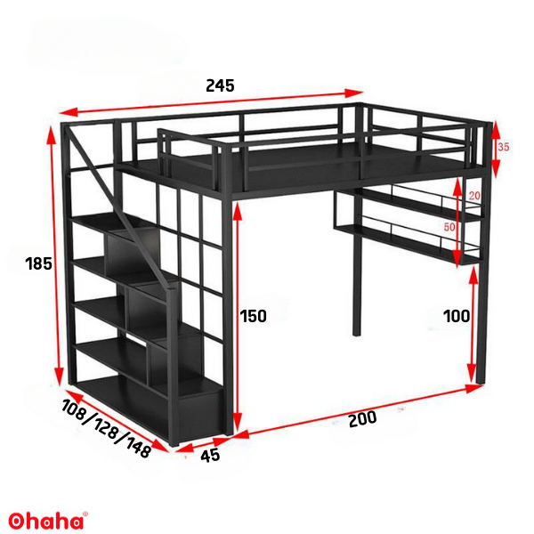 [ Freeship HCM] [ Trả góp 0%] [Có ảnh thực tế] GIƯỜNG TẦNG THÔNG MINH KHUNG SẮT OHAHA - GTS005