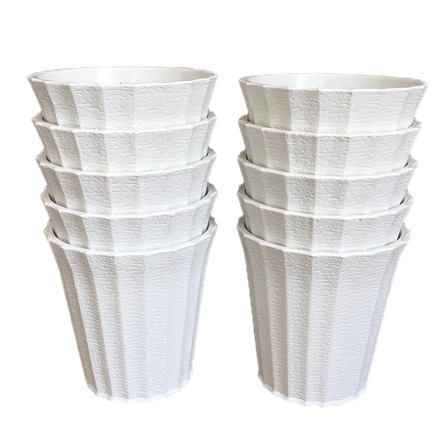 Bộ 10 chậu trồng hoa khía nhựa màu trắng size 13x13cm - Phù hợp các loại cây rau hoa kiểng nhỏ trang trí văn phòng phòng khách vườn nhà…